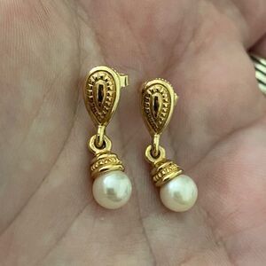 James Avery Retired Vintage Cultured Pearl Drop Earrings In 14K Gold